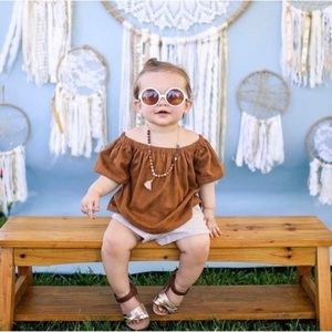 Brown Suede Boho Off the Shoulder Top